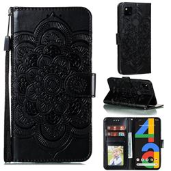 Intricate Embossing Datura Solar Leather Wallet Case for Google Pixel 4a - Black