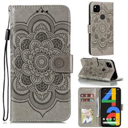 Intricate Embossing Datura Solar Leather Wallet Case for Google Pixel 4a - Gray