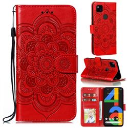 Intricate Embossing Datura Solar Leather Wallet Case for Google Pixel 4a - Red