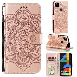 Intricate Embossing Datura Solar Leather Wallet Case for Google Pixel 4a - Rose Gold