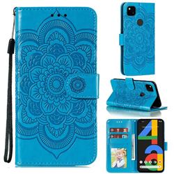 Intricate Embossing Datura Solar Leather Wallet Case for Google Pixel 4a - Blue