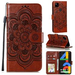 Intricate Embossing Datura Solar Leather Wallet Case for Google Pixel 4a - Brown