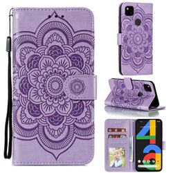 Intricate Embossing Datura Solar Leather Wallet Case for Google Pixel 4a - Purple