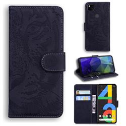Intricate Embossing Tiger Face Leather Wallet Case for Google Pixel 4a - Black