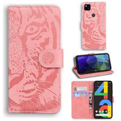 Intricate Embossing Tiger Face Leather Wallet Case for Google Pixel 4a - Pink