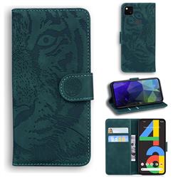 Intricate Embossing Tiger Face Leather Wallet Case for Google Pixel 4a - Green