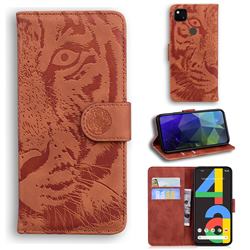 Intricate Embossing Tiger Face Leather Wallet Case for Google Pixel 4a - Brown