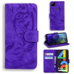 Intricate Embossing Tiger Face Leather Wallet Case for Google Pixel 4a - Purple
