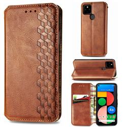 Ultra Slim Fashion Business Card Magnetic Automatic Suction Leather Flip Cover for Google Pixel 4a 5G - Brown