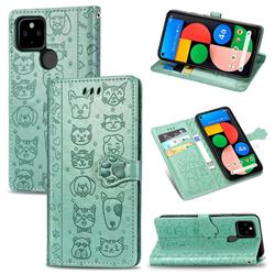 Embossing Dog Paw Kitten and Puppy Leather Wallet Case for Google Pixel 4a 5G - Green