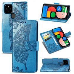 Embossing Mandala Flower Butterfly Leather Wallet Case for Google Pixel 4a 5G - Blue