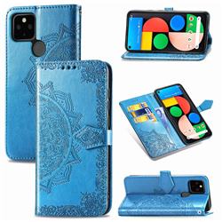 Embossing Imprint Mandala Flower Leather Wallet Case for Google Pixel 4a 5G - Blue