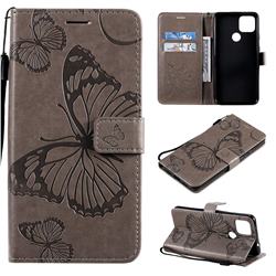 Embossing 3D Butterfly Leather Wallet Case for Google Pixel 4a 5G - Gray