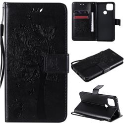 Embossing Butterfly Tree Leather Wallet Case for Google Pixel 4a 5G - Black