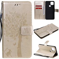 Embossing Butterfly Tree Leather Wallet Case for Google Pixel 4a 5G - Champagne
