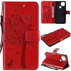 Embossing Butterfly Tree Leather Wallet Case for Google Pixel 4a 5G - Red