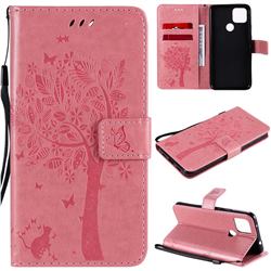 Embossing Butterfly Tree Leather Wallet Case for Google Pixel 4a 5G - Pink