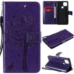 Embossing Butterfly Tree Leather Wallet Case for Google Pixel 4a 5G - Purple