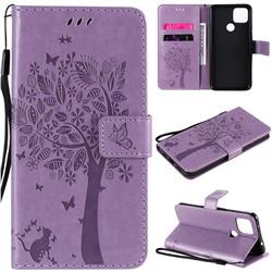 Embossing Butterfly Tree Leather Wallet Case for Google Pixel 4a 5G - Violet