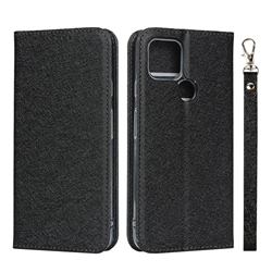 Ultra Slim Magnetic Automatic Suction Silk Lanyard Leather Flip Cover for Google Pixel 4a 5G - Black