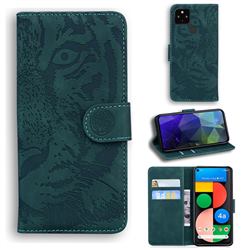Intricate Embossing Tiger Face Leather Wallet Case for Google Pixel 4a 5G - Green