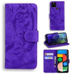 Intricate Embossing Tiger Face Leather Wallet Case for Google Pixel 4a 5G - Purple
