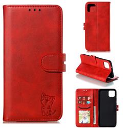 Embossing Happy Cat Leather Wallet Case for Google Pixel 4 XL - Red