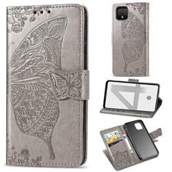 Embossing Mandala Flower Butterfly Leather Wallet Case for Google Pixel 4 XL - Gray