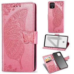 Embossing Mandala Flower Butterfly Leather Wallet Case for Google Pixel 4 XL - Pink