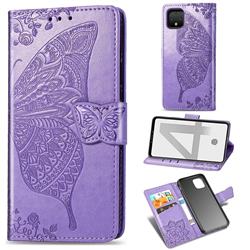 Embossing Mandala Flower Butterfly Leather Wallet Case for Google Pixel 4 XL - Light Purple
