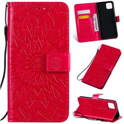 Embossing Sunflower Leather Wallet Case for Google Pixel 4 XL - Red