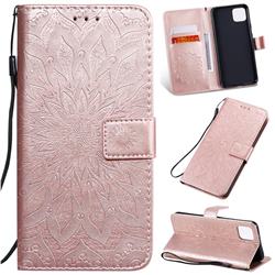 Embossing Sunflower Leather Wallet Case for Google Pixel 4 XL - Rose Gold