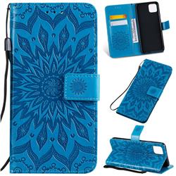 Embossing Sunflower Leather Wallet Case for Google Pixel 4 XL - Blue