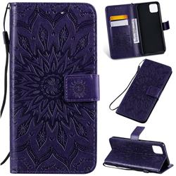 Embossing Sunflower Leather Wallet Case for Google Pixel 4 XL - Purple