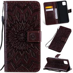 Embossing Sunflower Leather Wallet Case for Google Pixel 4 XL - Brown