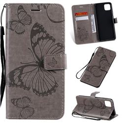 Embossing 3D Butterfly Leather Wallet Case for Google Pixel 4 XL - Gray
