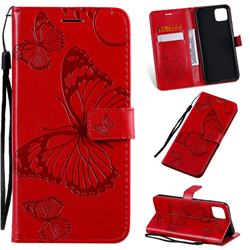 Embossing 3D Butterfly Leather Wallet Case for Google Pixel 4 XL - Red