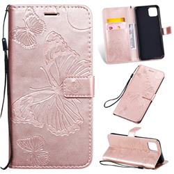 Embossing 3D Butterfly Leather Wallet Case for Google Pixel 4 XL - Rose Gold