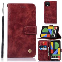 Luxury Retro Leather Wallet Case for Google Pixel 4 XL - Wine Red