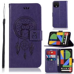 Intricate Embossing Owl Campanula Leather Wallet Case for Google Pixel 4 XL - Purple