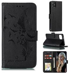 Intricate Embossing Lychee Feather Bird Leather Wallet Case for Google Pixel 4 XL - Black