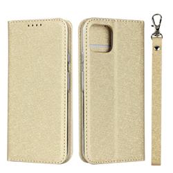 Ultra Slim Magnetic Automatic Suction Silk Lanyard Leather Flip Cover for Google Pixel 4 XL - Golden