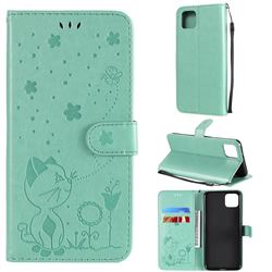 Embossing Bee and Cat Leather Wallet Case for Google Pixel 4 XL - Green