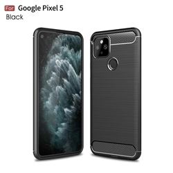 Luxury Carbon Fiber Brushed Wire Drawing Silicone TPU Back Cover for Google Pixel 5 - Black