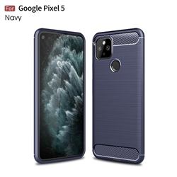 Luxury Carbon Fiber Brushed Wire Drawing Silicone TPU Back Cover for Google Pixel 5 - Navy