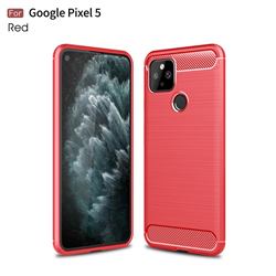 Luxury Carbon Fiber Brushed Wire Drawing Silicone TPU Back Cover for Google Pixel 5 - Red