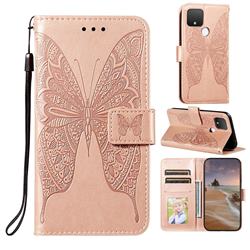 Intricate Embossing Vivid Butterfly Leather Wallet Case for Google Pixel 5 - Rose Gold