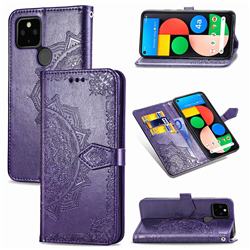 Embossing Imprint Mandala Flower Leather Wallet Case for Google Pixel 5 - Purple