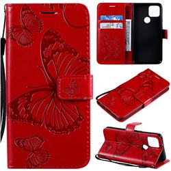 Embossing 3D Butterfly Leather Wallet Case for Google Pixel 5 - Red