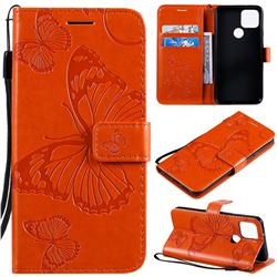 Embossing 3D Butterfly Leather Wallet Case for Google Pixel 5 - Orange